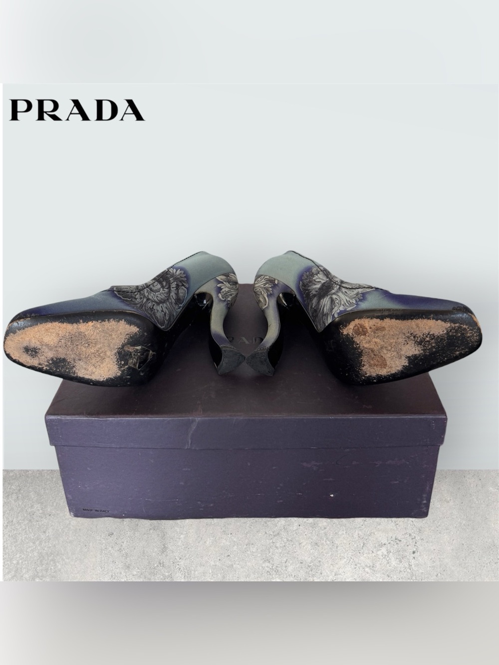 ⬇️ Prada CALZATURE DONNA Twill Rosoni Floral Sculpted Curve Heel Vintage Pumps - Picture 12 of 16